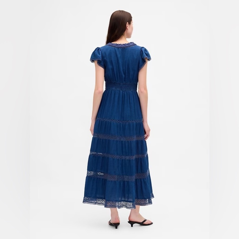 NWT! Gap Medium Indigo Lace-Trim Cottagecore Midi Dress 📎 - Picture 2 of 6